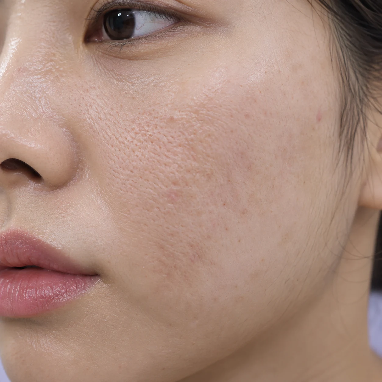 Close-up of uneven cheek texture