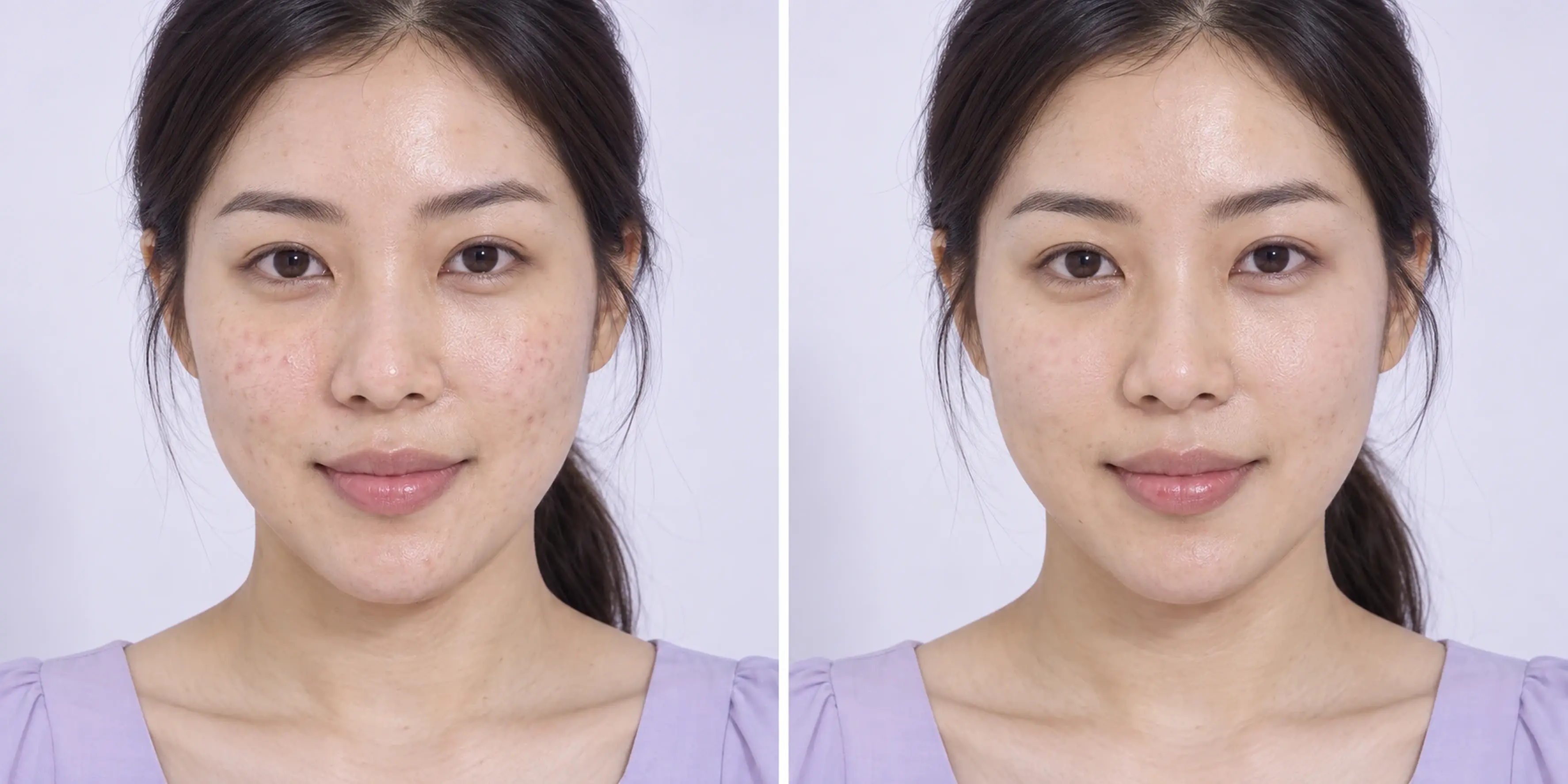 Simulated subtle skin texture change in an adult face