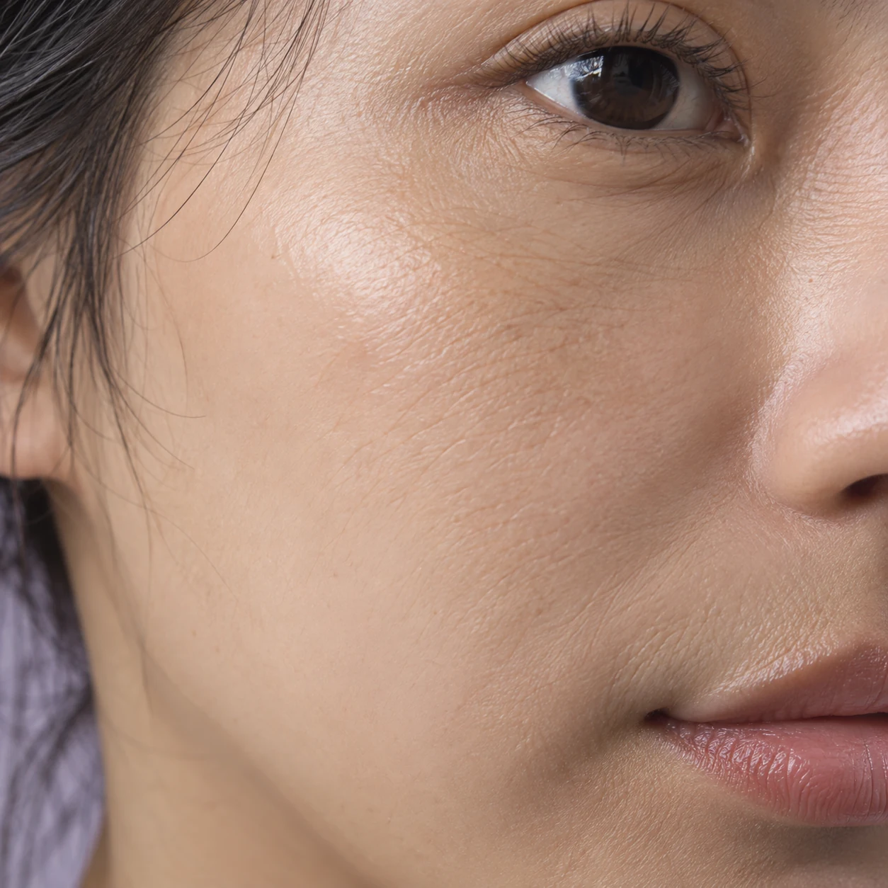 Close-up of fine cheek lines