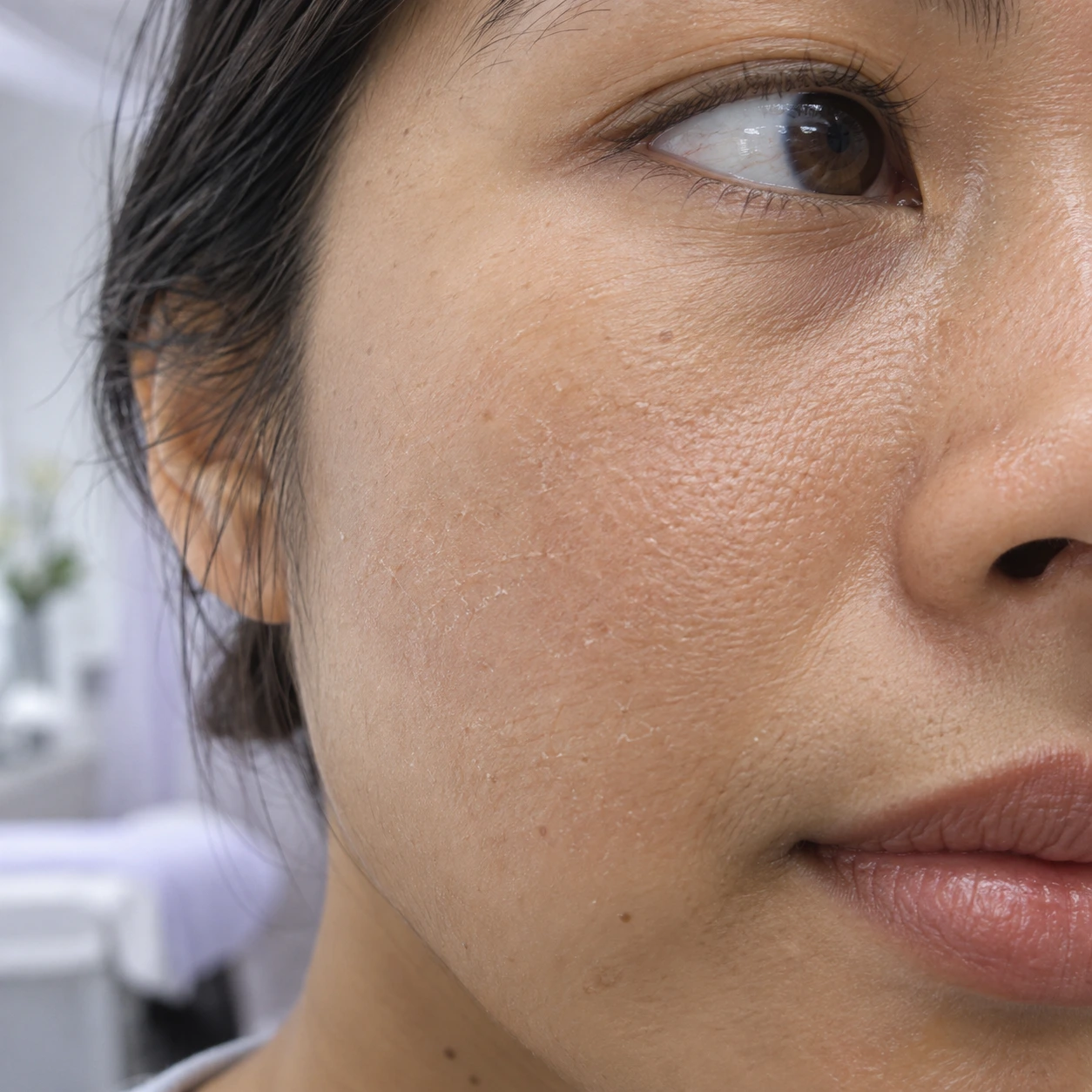 Close-up of dry-looking cheek