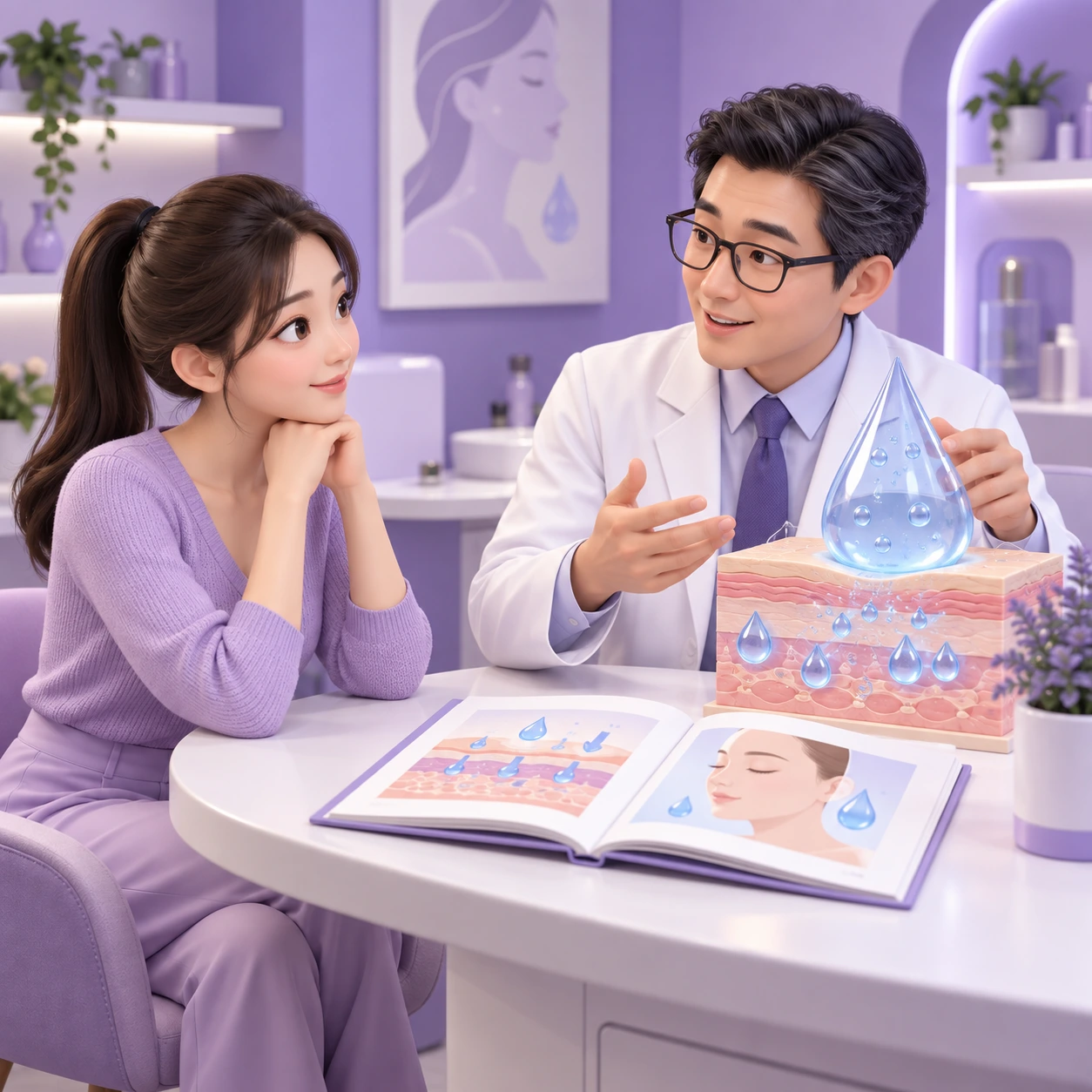 3D cartoon of an adult patient and clinician learning about NCTF 135 HA