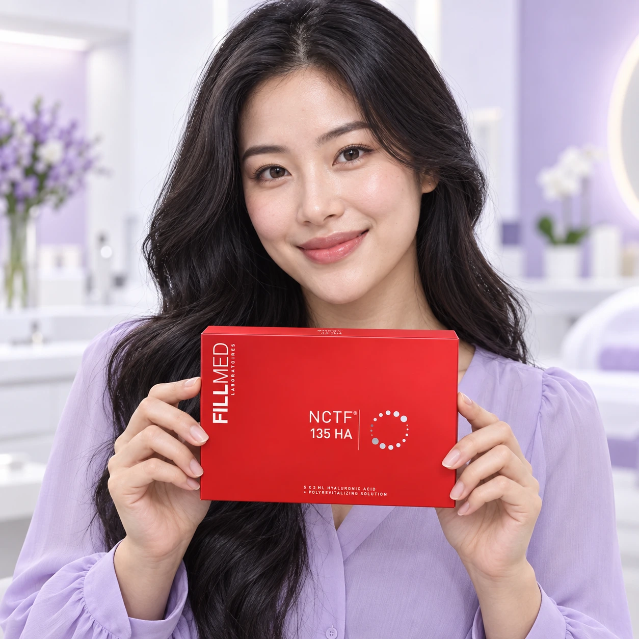 Adult model presenting NCTF 135 HA packaging