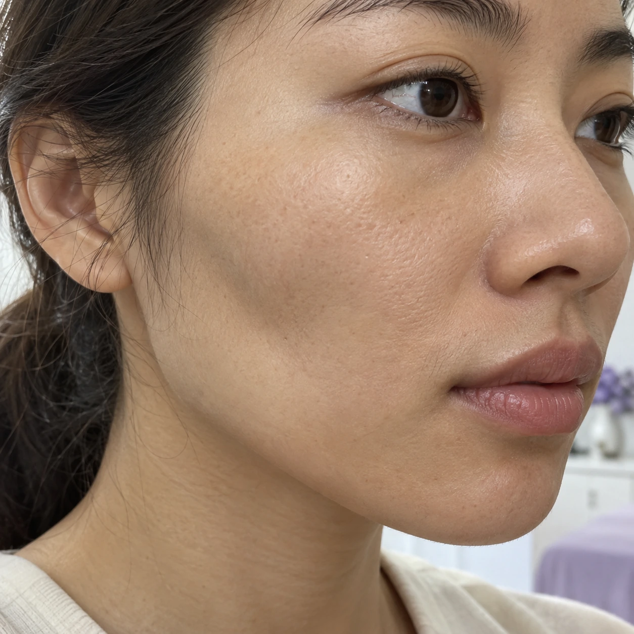 Gambar dekat lekuk pipi sisi