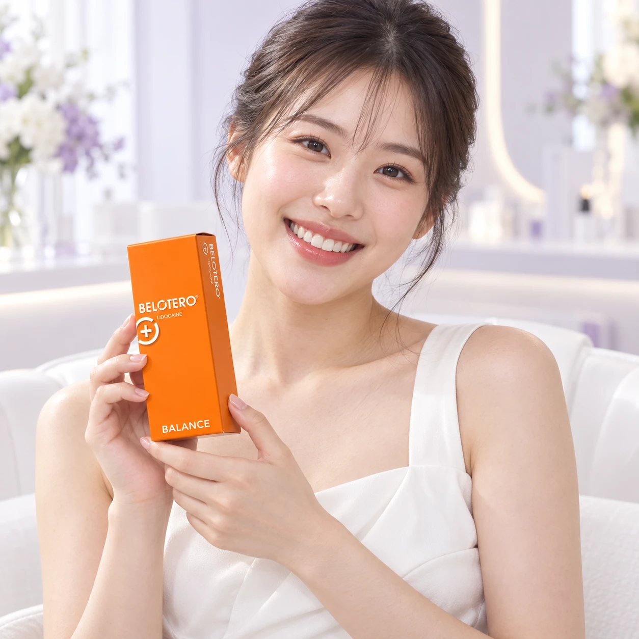 另一位成年模特手持 Belotero Balance 產品