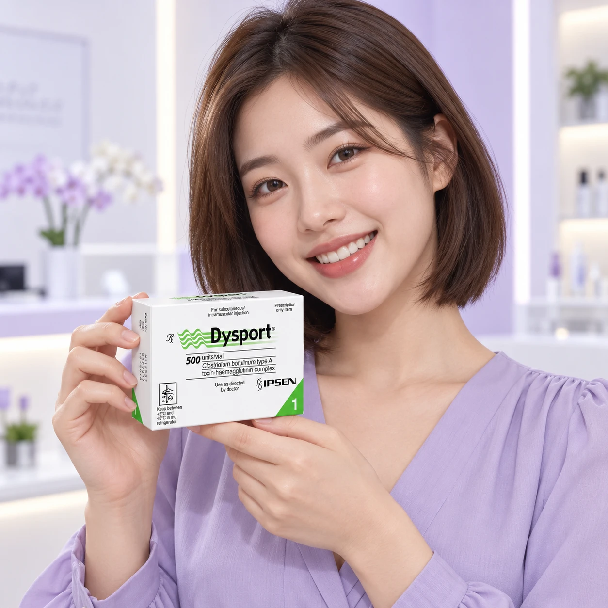 Adult model presenting Dysport product