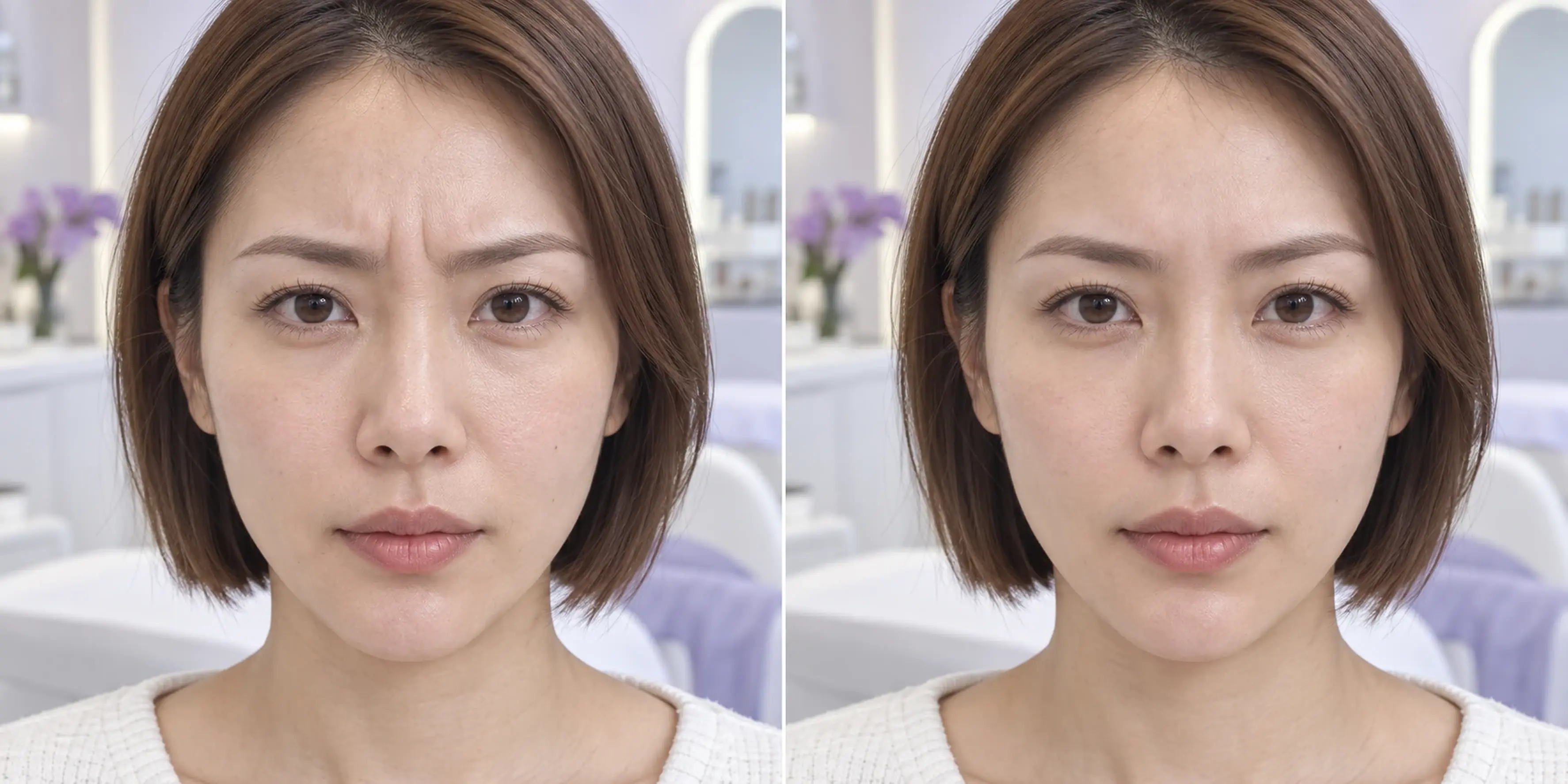 Simulated subtle expression lines change in an adult face