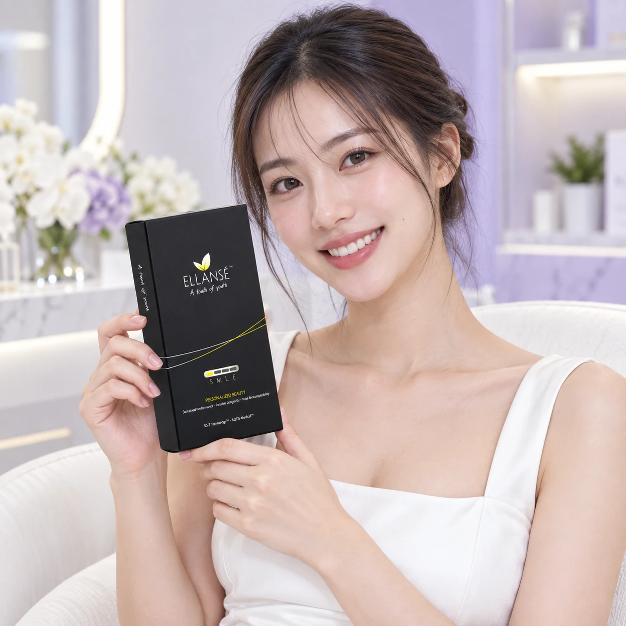 Model dewasa lain memegang Ellansé produk
