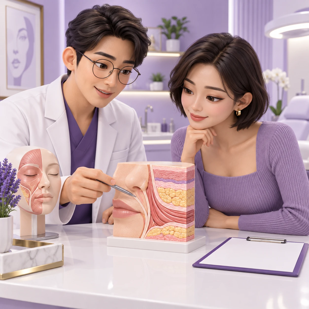 成年患者与临床人员学习 Lenisna 知识的 3D 卡通图