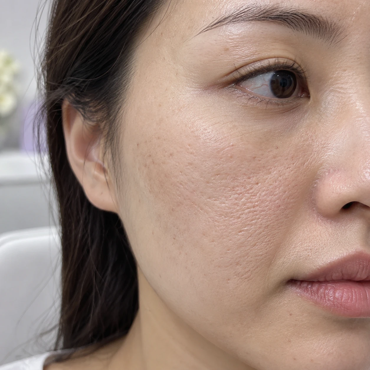 Close-up of rough cheek surface