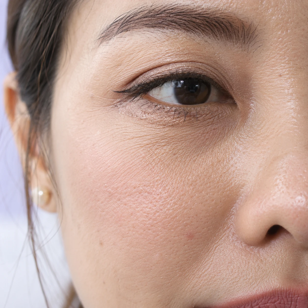 Close-up of makeup creasing