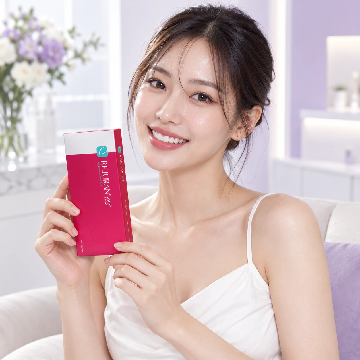 A different adult model holding Rejuran HB Plus product