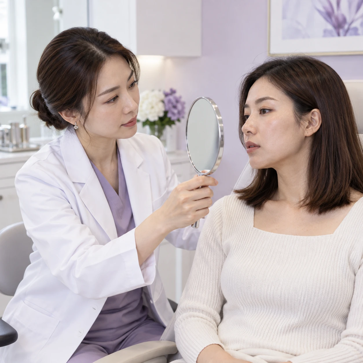 Clinician discussing Restylane Filler and an adult patient’s facial support