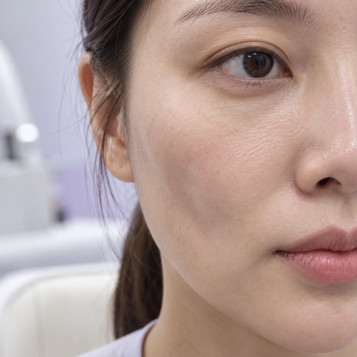 Close-up of cheek transitions