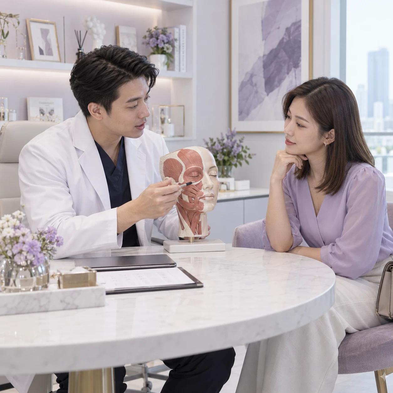 Adult patient discussing Restylane Filler consultation and follow-up at Eco Botanic