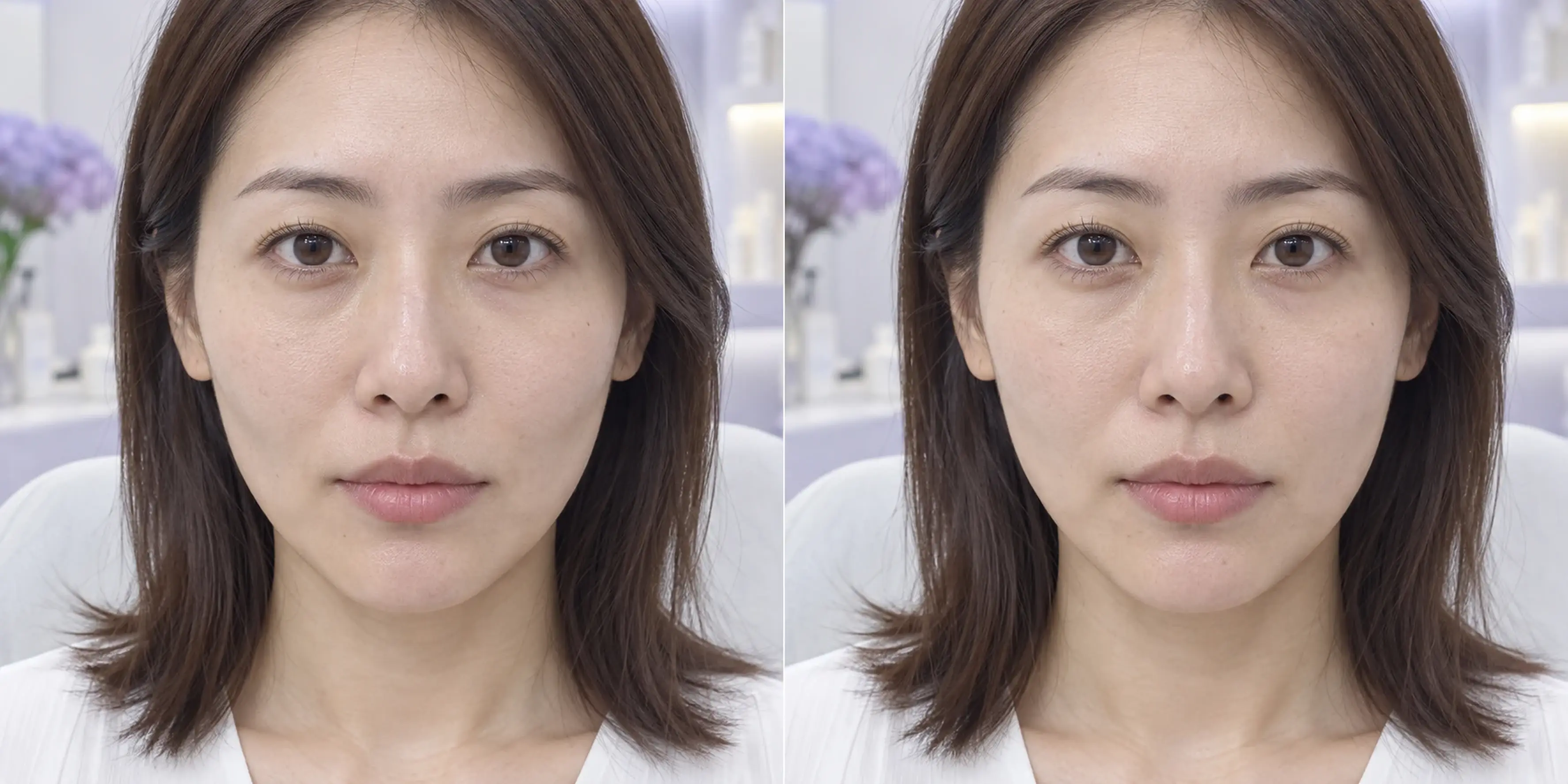 Simulated subtle facial support change in an adult face
