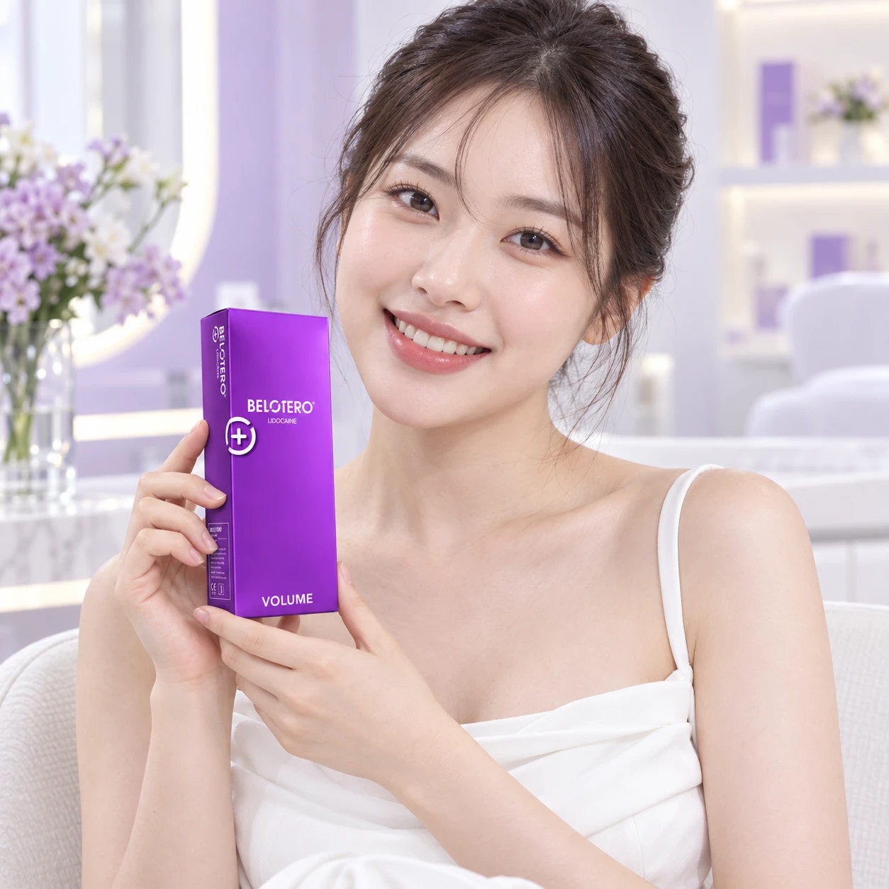 Model dewasa lain memegang produk Belotero Volume