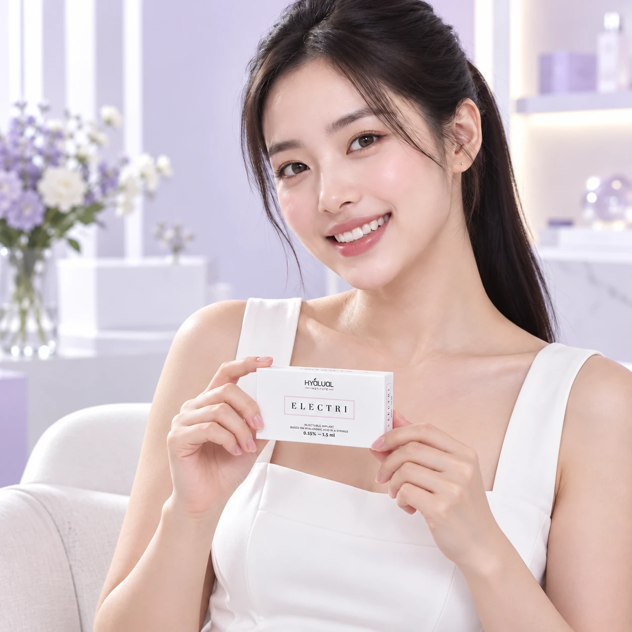 另一位成年模特手持 Electri（Hyalual）产品