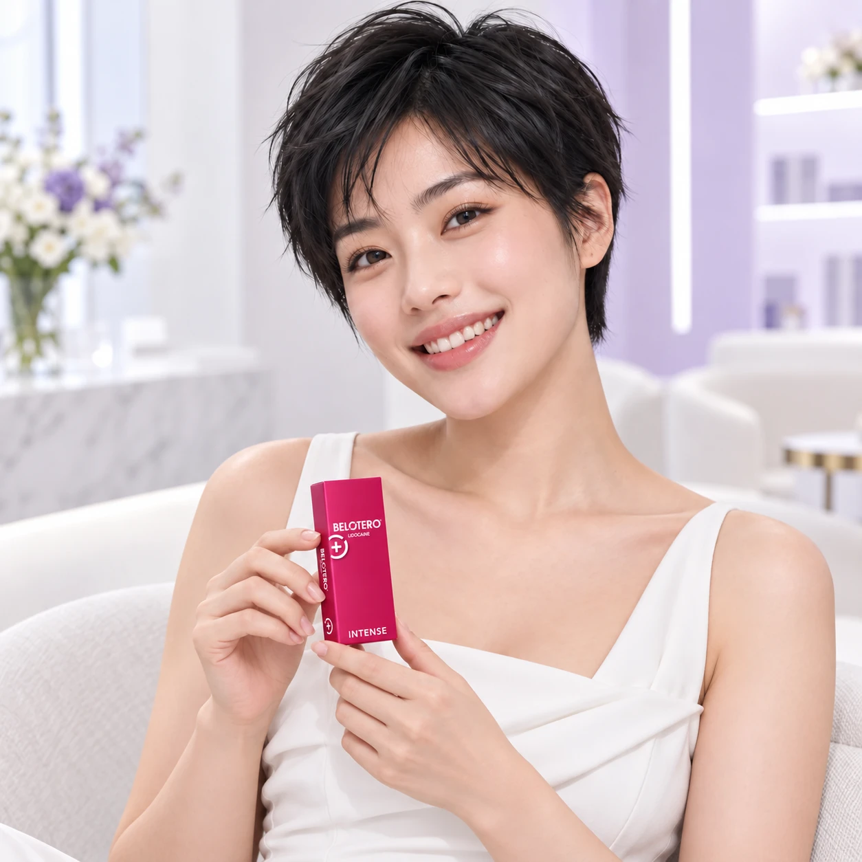 Model dewasa lain memegang produk Belotero Intense