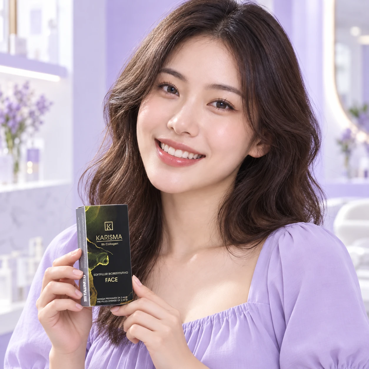Model dewasa mempersembahkan produk Karisma Rh Collagen