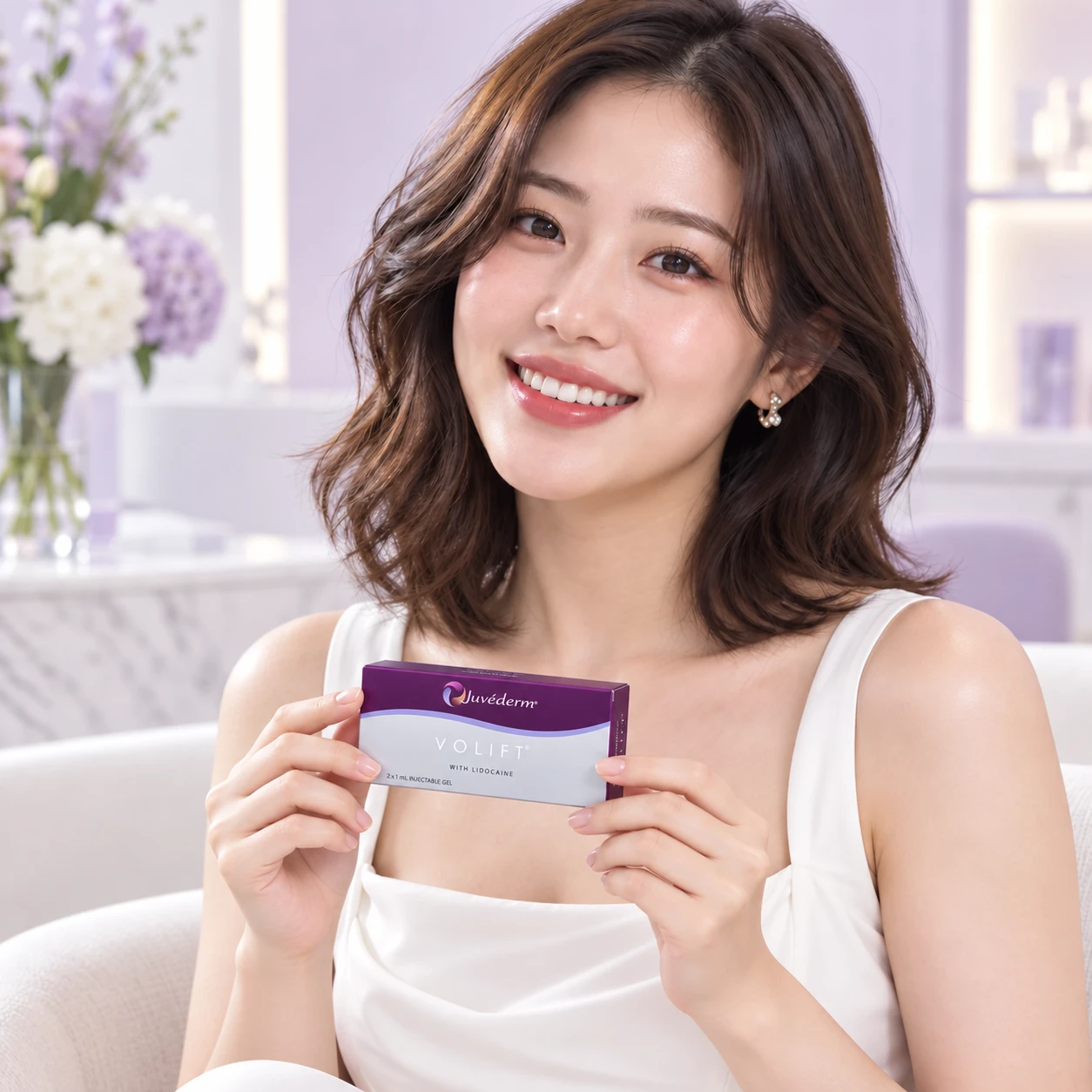 另一位成年模特手持 Juvéderm Volift 產品