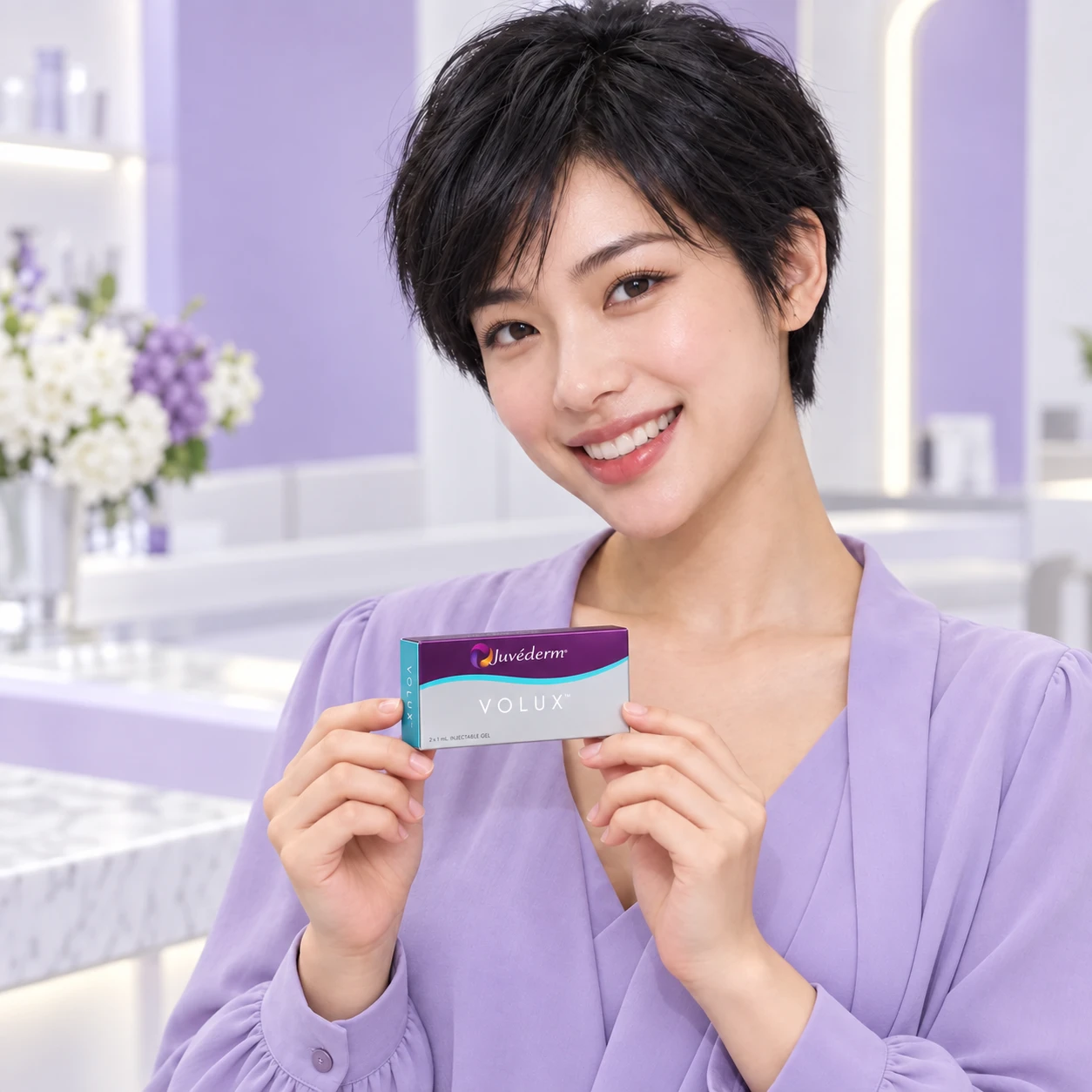 Model dewasa mempersembahkan produk Juvéderm Volux