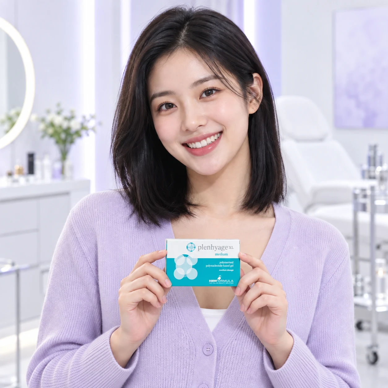 Model dewasa menunjukkan produk Plenhyage XL Medium