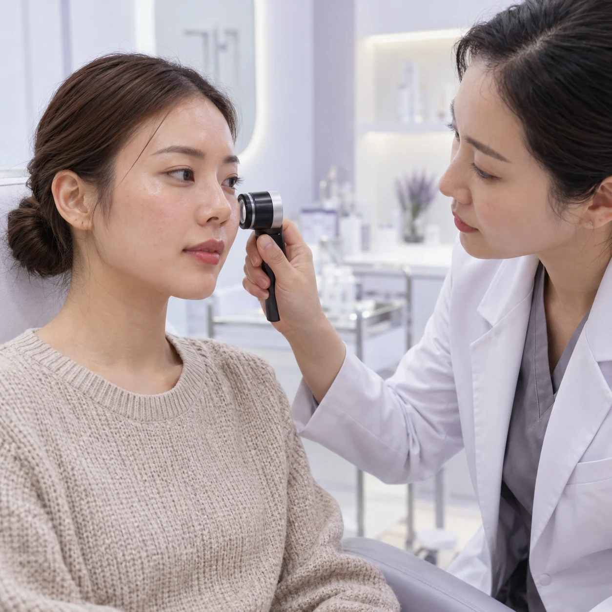 醫生與成年患者討論 Mesohyal NCTC 109 及皮膚紋理