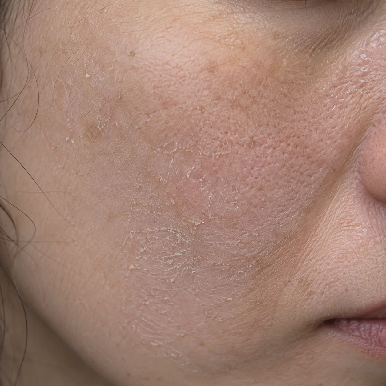 Close-up of dry cheek