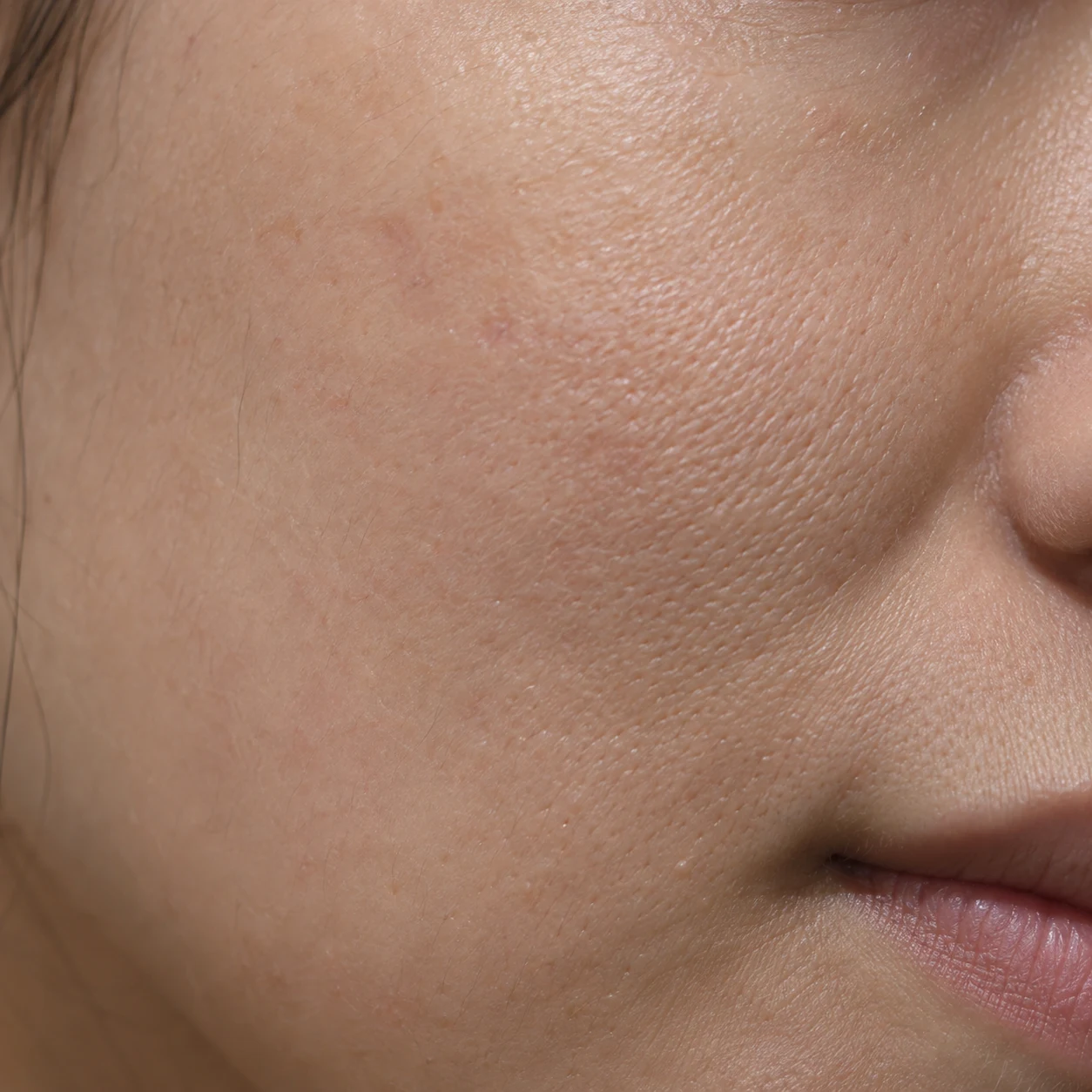 Close-up of fine cheek line