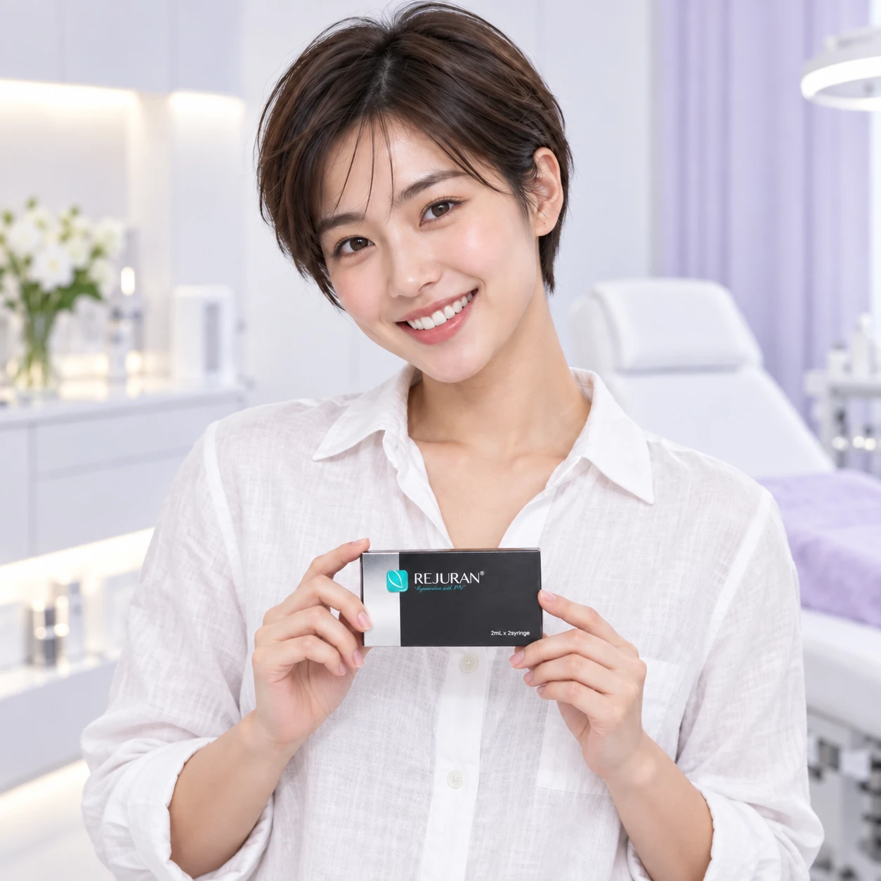 A different adult model holding Rejuran PN / PDRN product