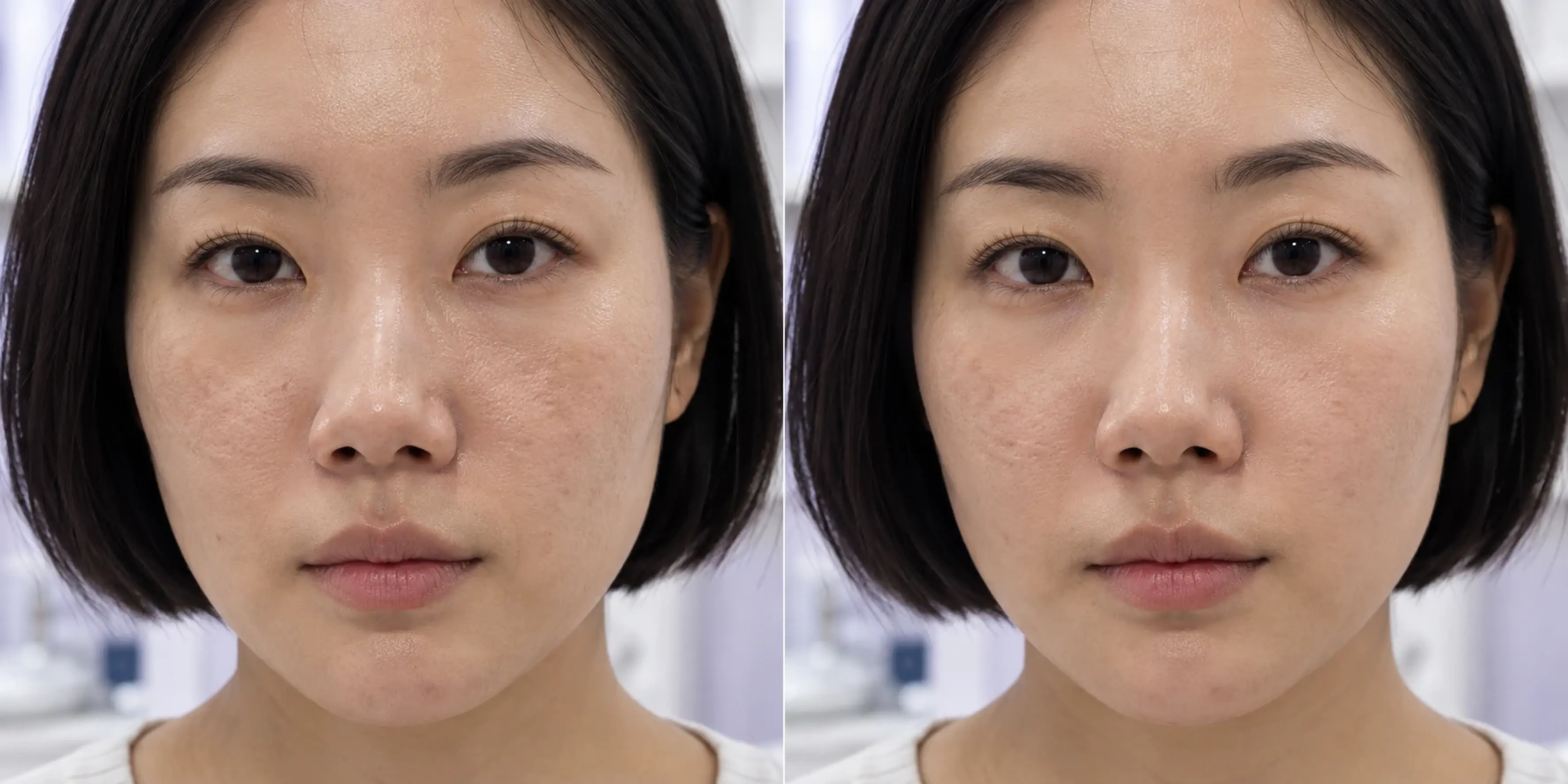 Simulated subtle skin texture change in an adult face