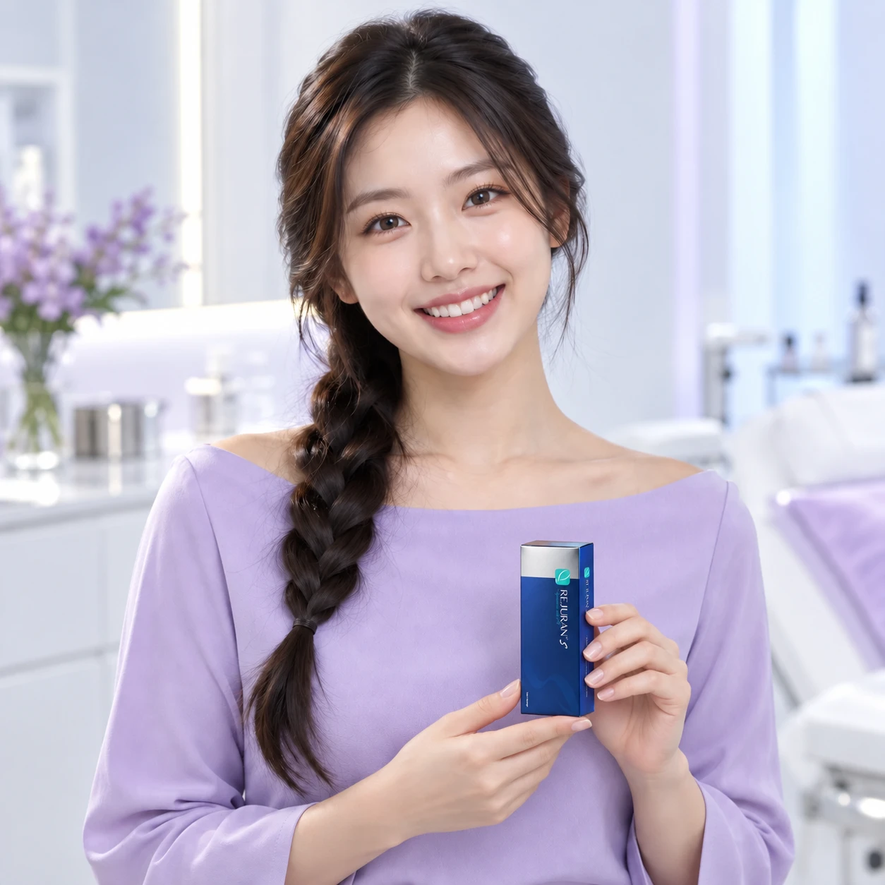 Model dewasa lain memegang produk Rejuran S Parut