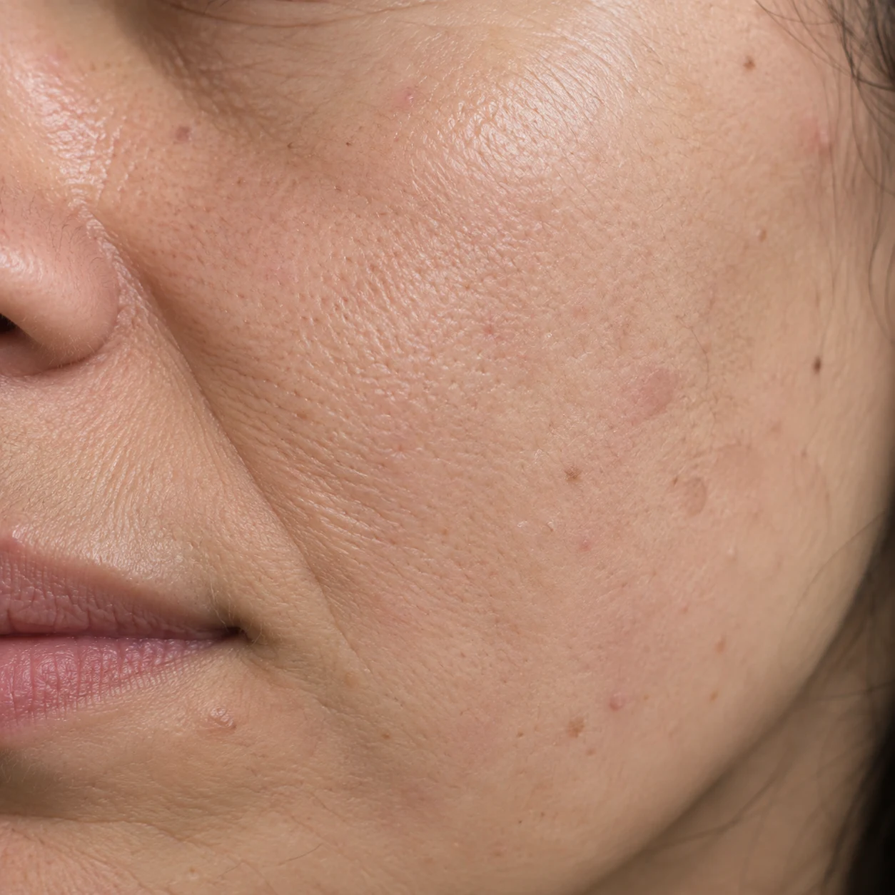Close-up of deeper cheek crease