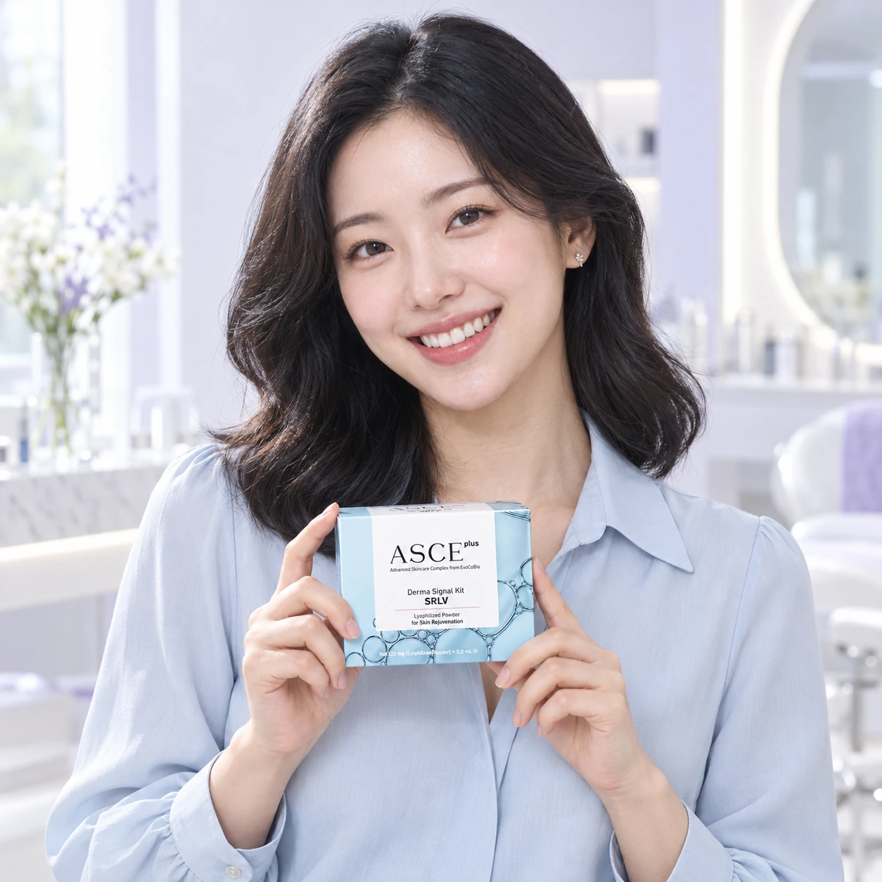 另一位成年模特手持 ASCE+ SRLV 產品