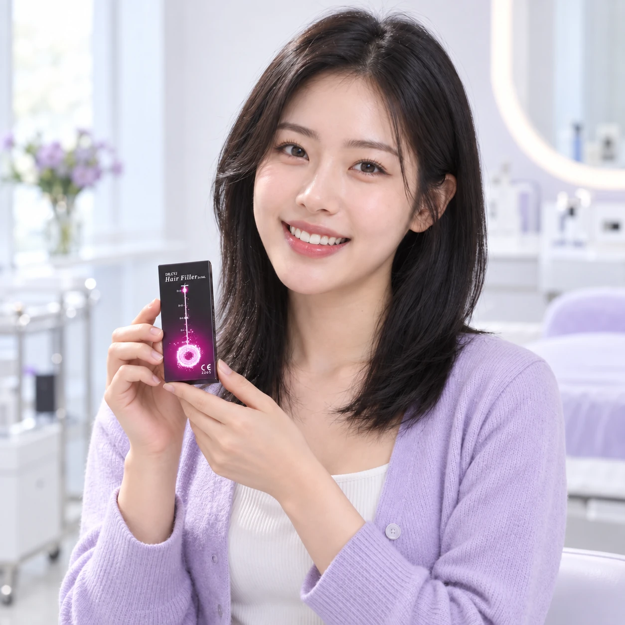 A different adult model holding DR.CYJ Hair Filler scalp product
