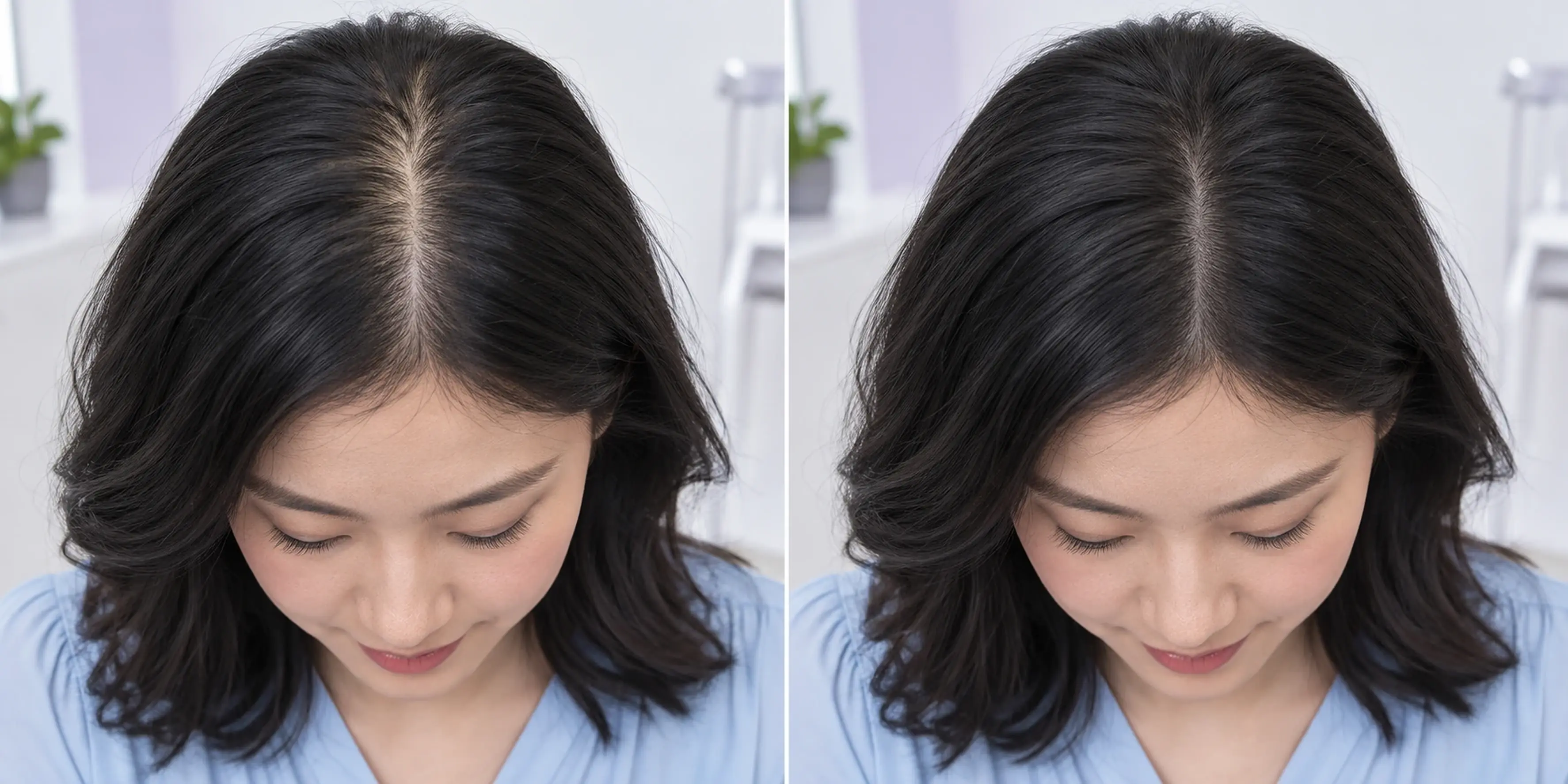 Simulated subtle scalp coverage change in an adult scalp view
