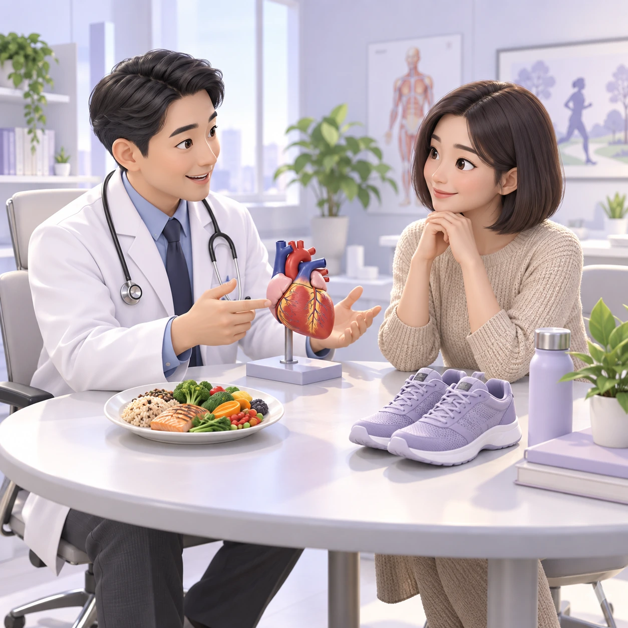 成年患者与临床人员学习 Ozempic 的三维卡通图