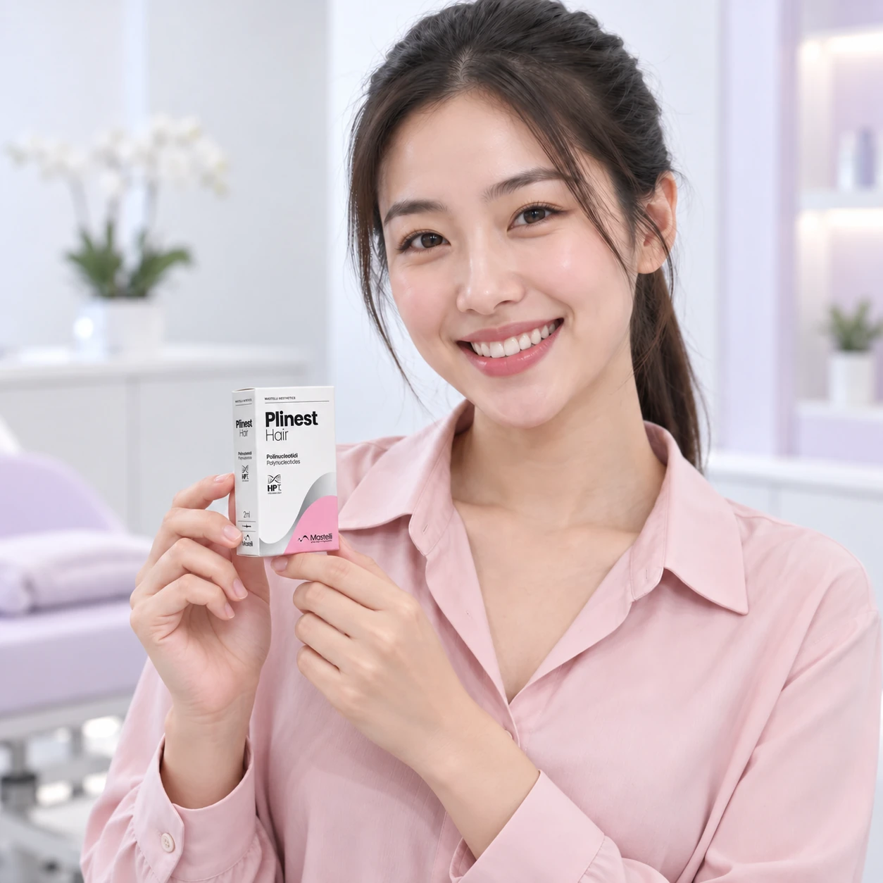 展示 Plinest Hair 头皮产品的成年模特