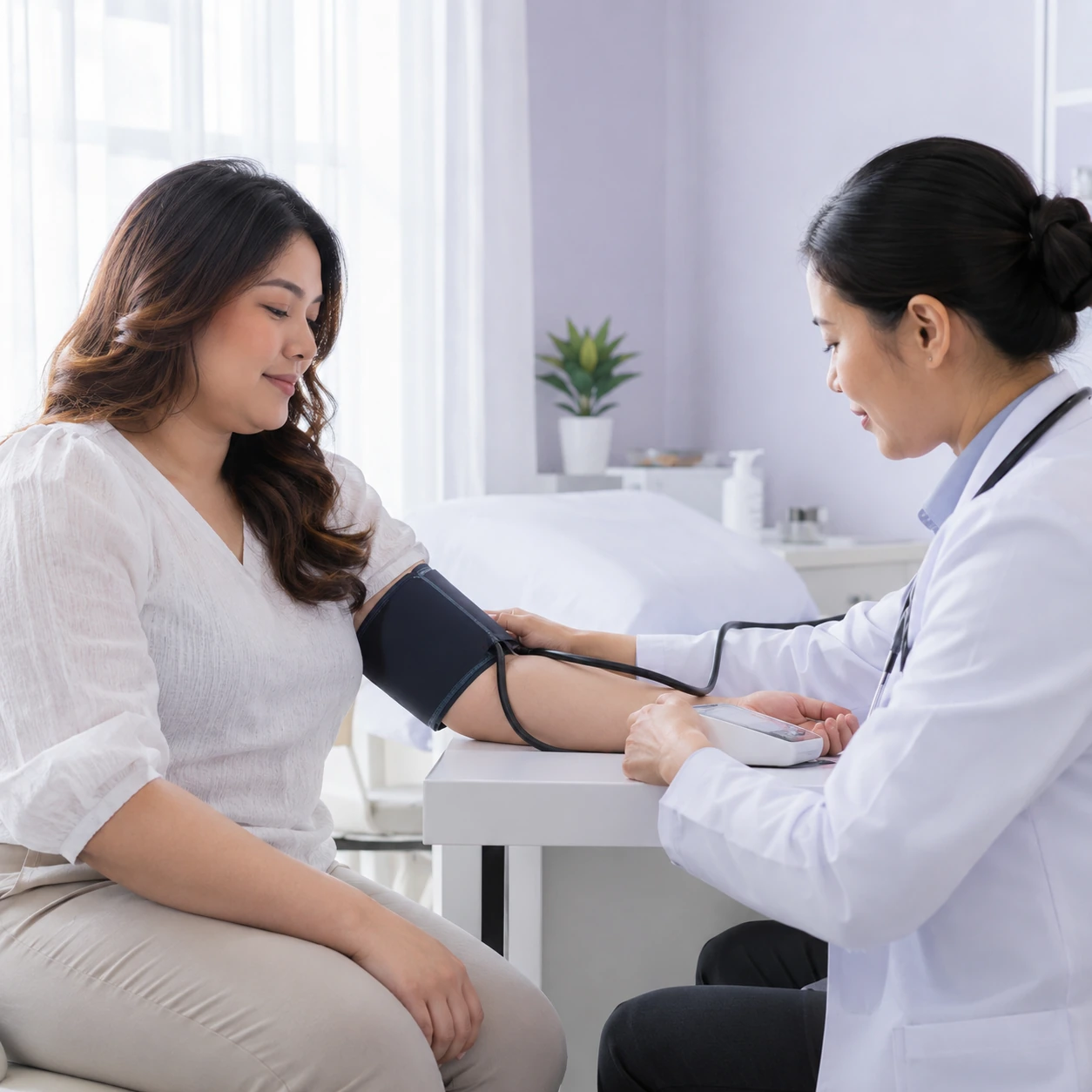 Adult patient discussing medical history and metabolic care with a clinician