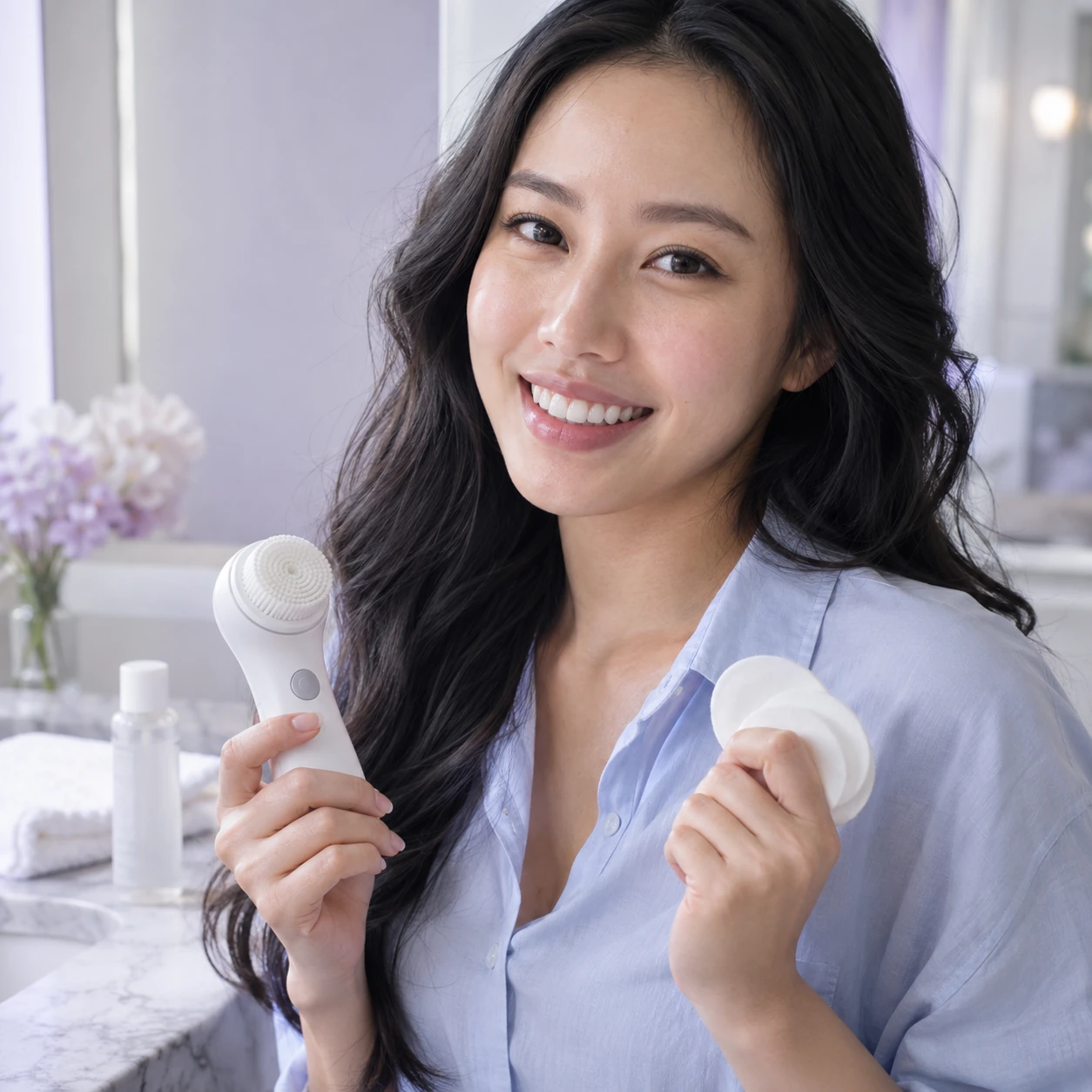 另一位成年模特 手持護膚產品