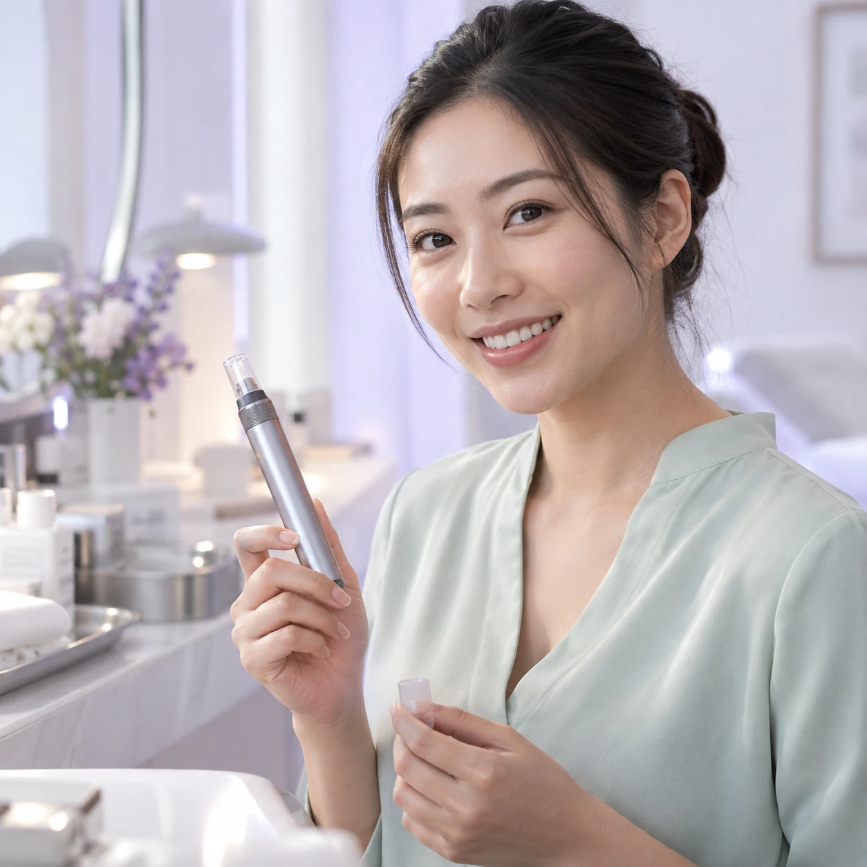 另一位成人模特展示機械微針儀器