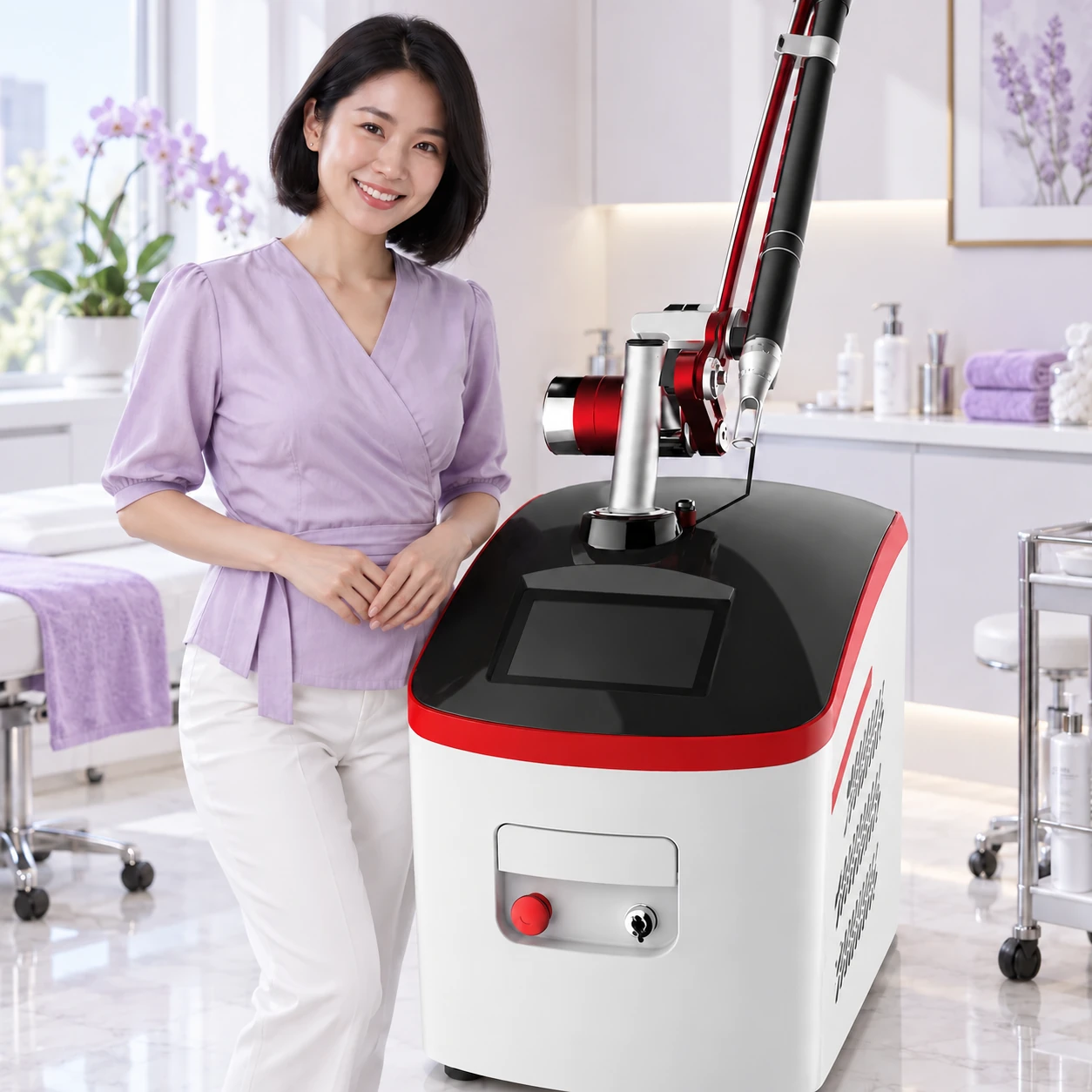 Adult model presenting Pico Laser equipment