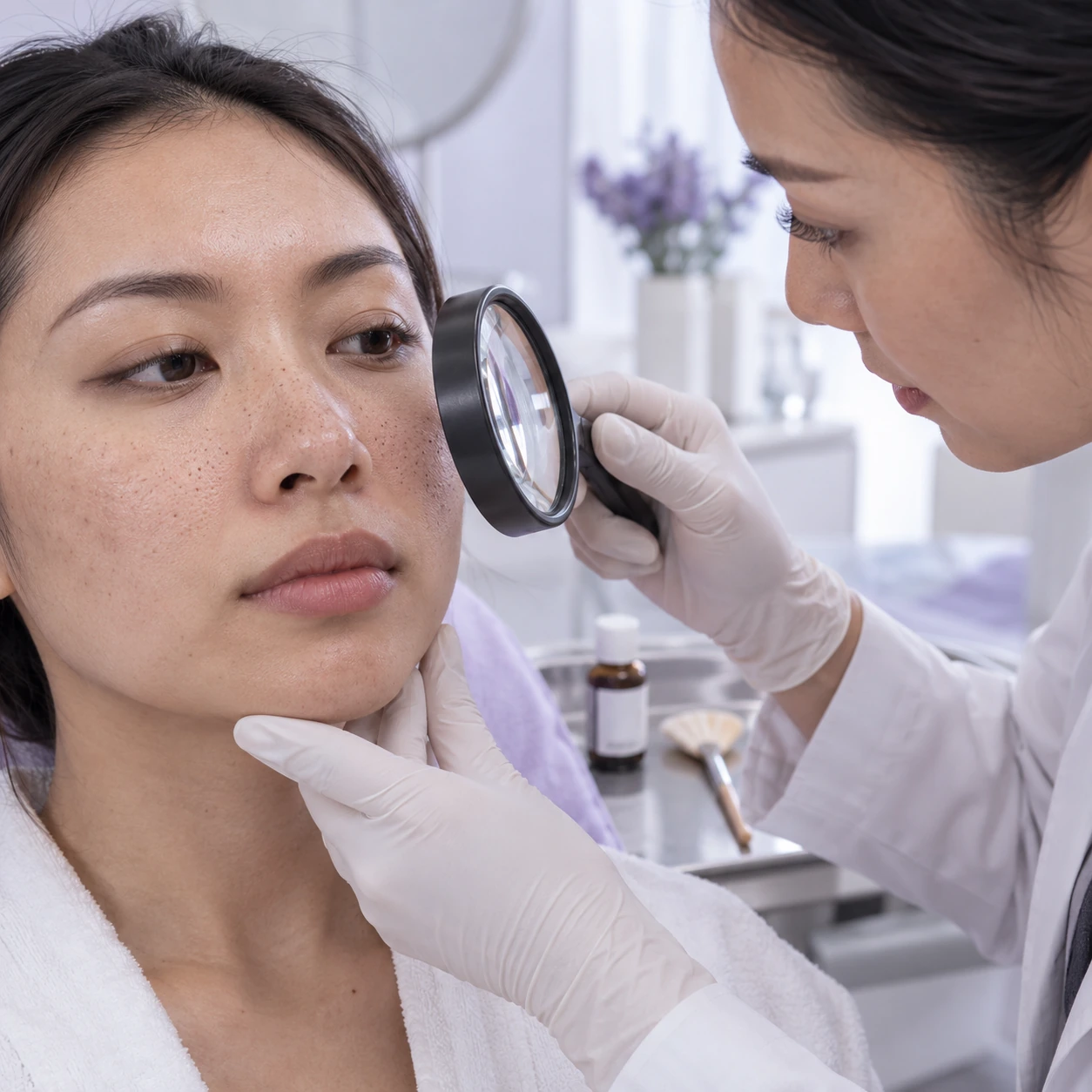 Clinician assessing congestion and selected superficial texture in an adult patient