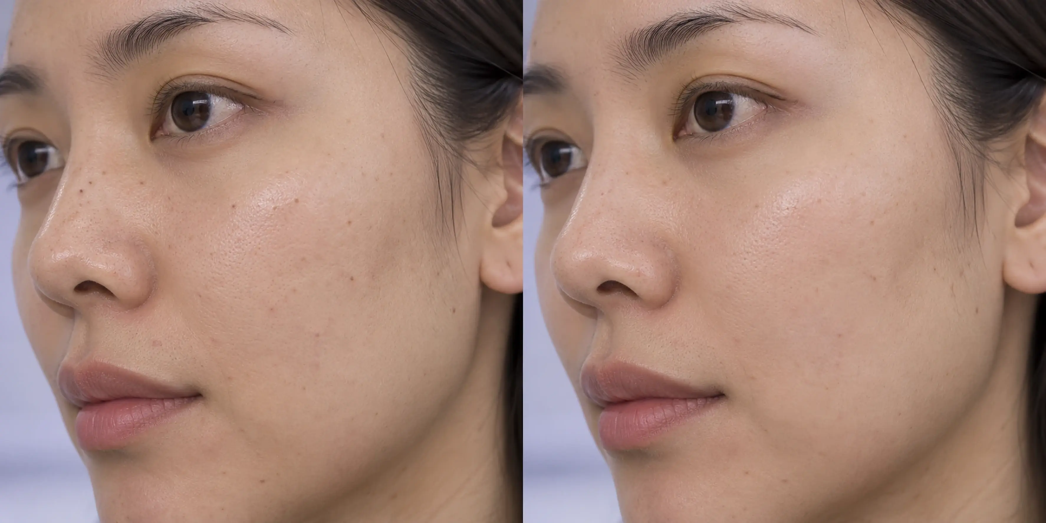 Simulated subtle comedonal surface appearance change in an adult face