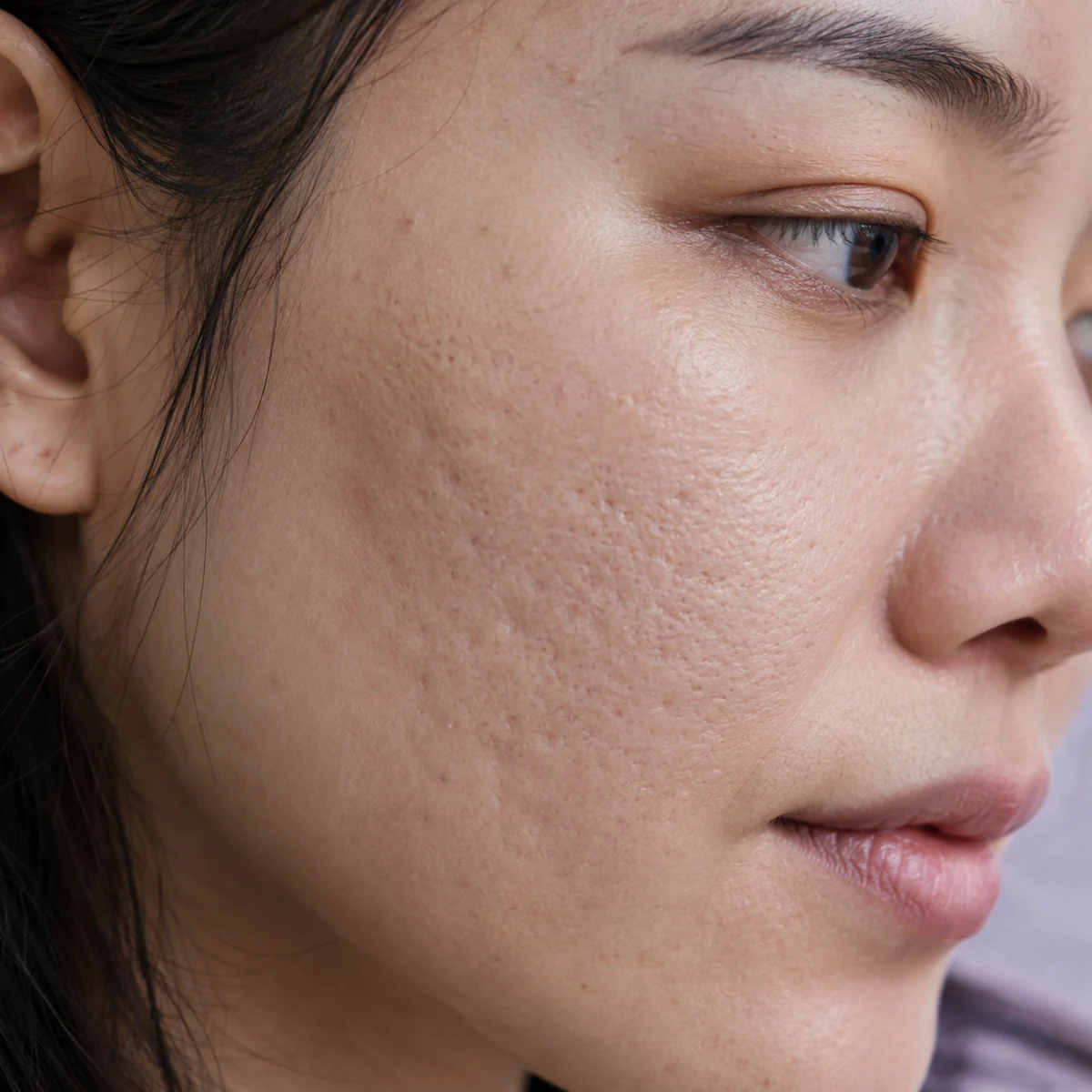 Close-up of depressed scars