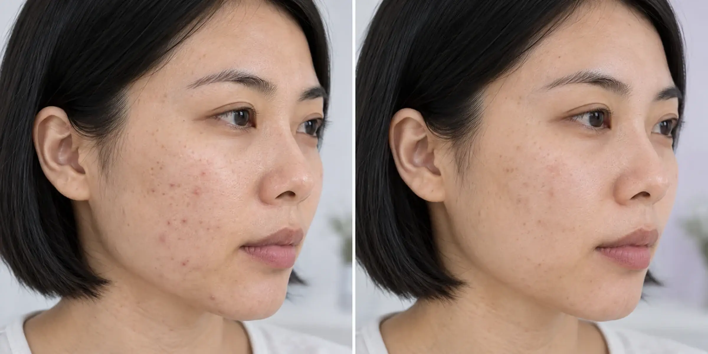 Simulated subtle mixed acne marks and texture change in an adult face