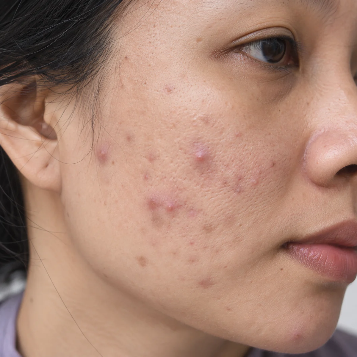 Close-up of deep acne lesions