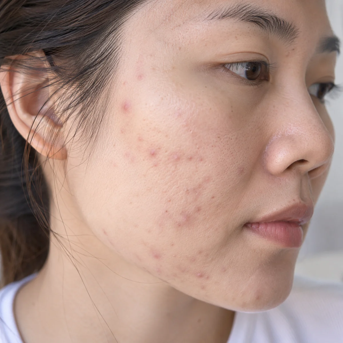 Close-up of recurrent breakouts