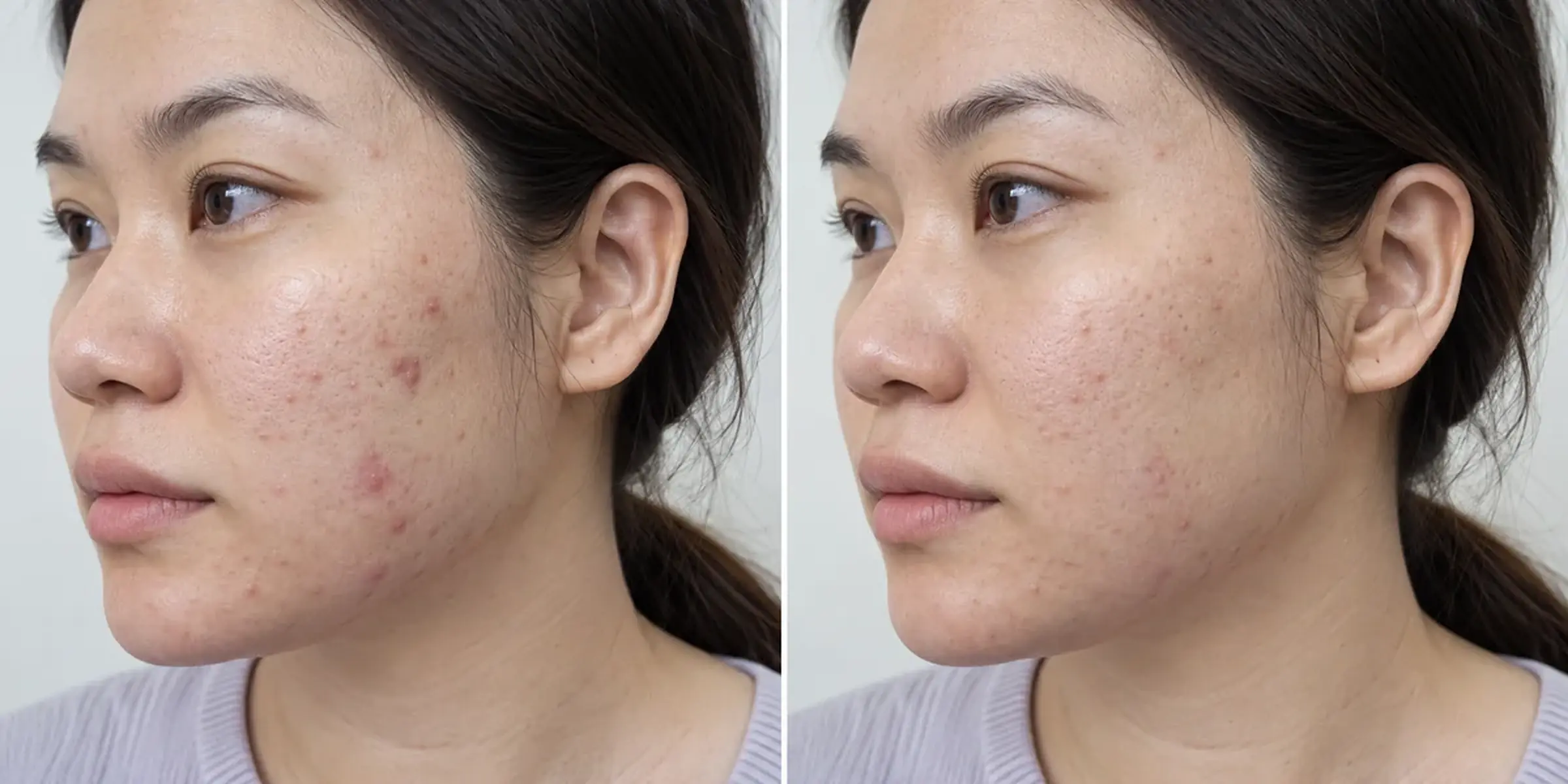 Simulated subtle inflammatory acne appearance change in an adult face