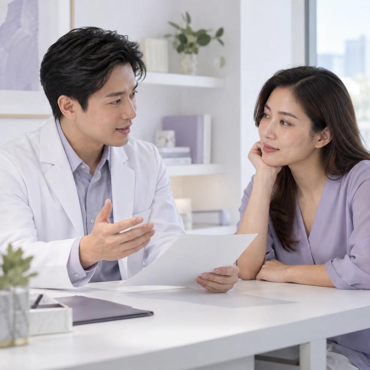 Adult patient discussing Skin Pigmentation Treatment consultation and follow-up at Eco Botanic